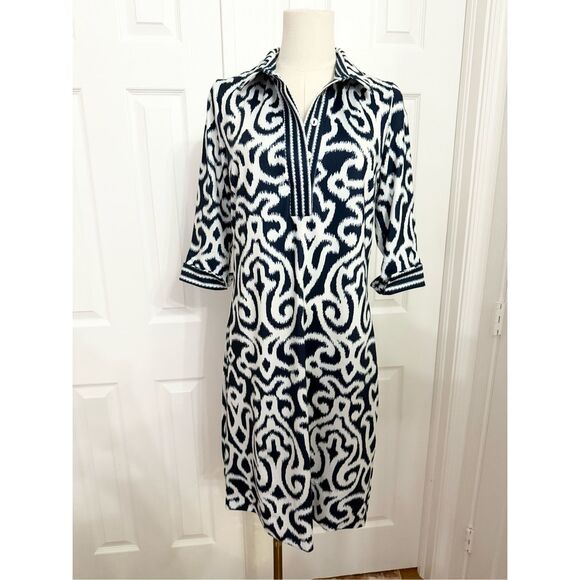 Gretchen Scott Designs Dresses & Skirts - Gretchen Scott Everywhere Dress Navy Blue White Arabesque Sheath Dress S